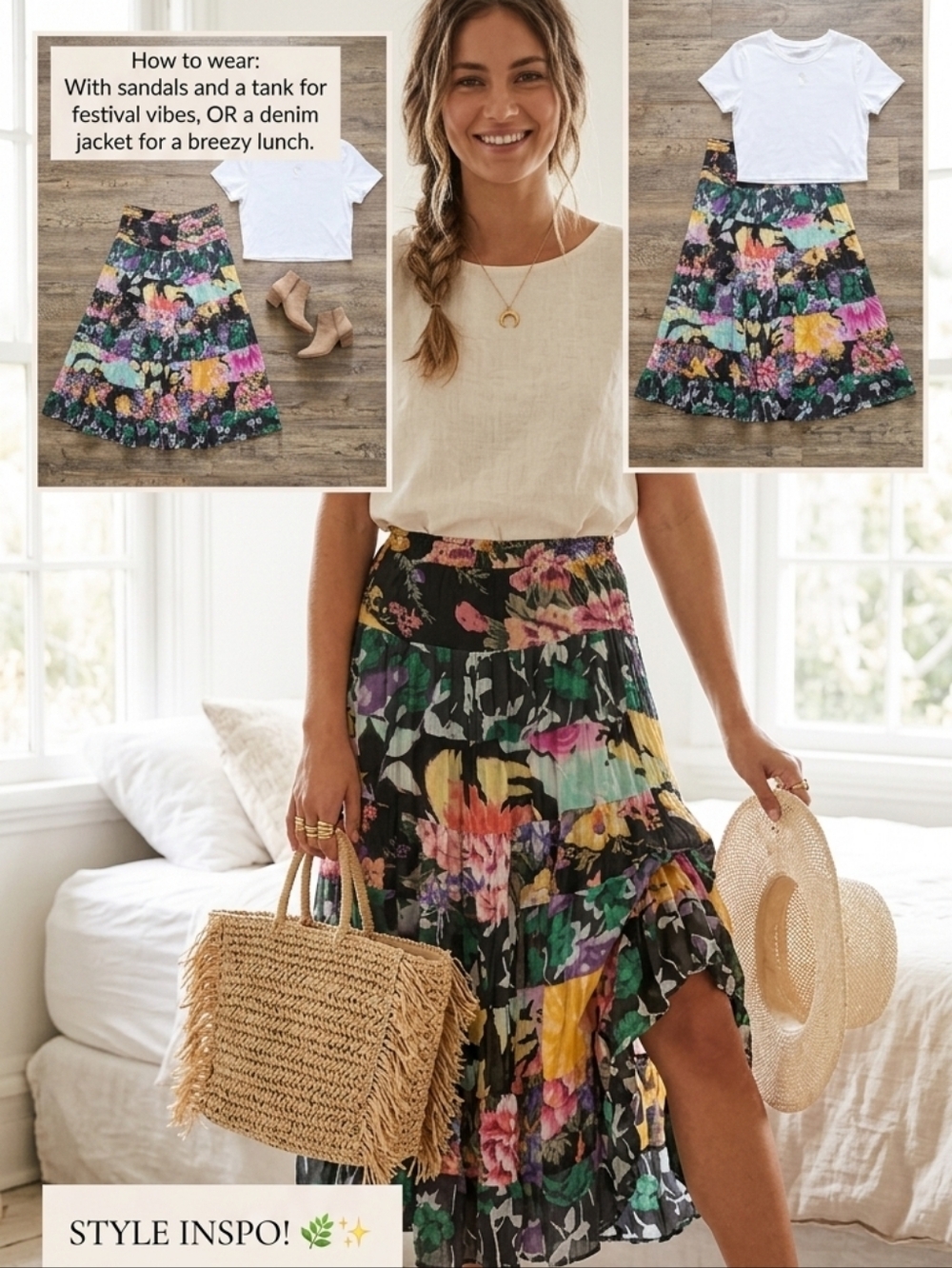 Vintage Symbol 2000 Floral Patchwork Tiered Maxi Skirt - 100% Cotton - Size M